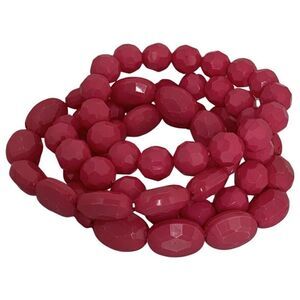 Vintage Summer Hot Pink  Acrylic Faceted Stackable Stretch Bracelets Set Of 4
